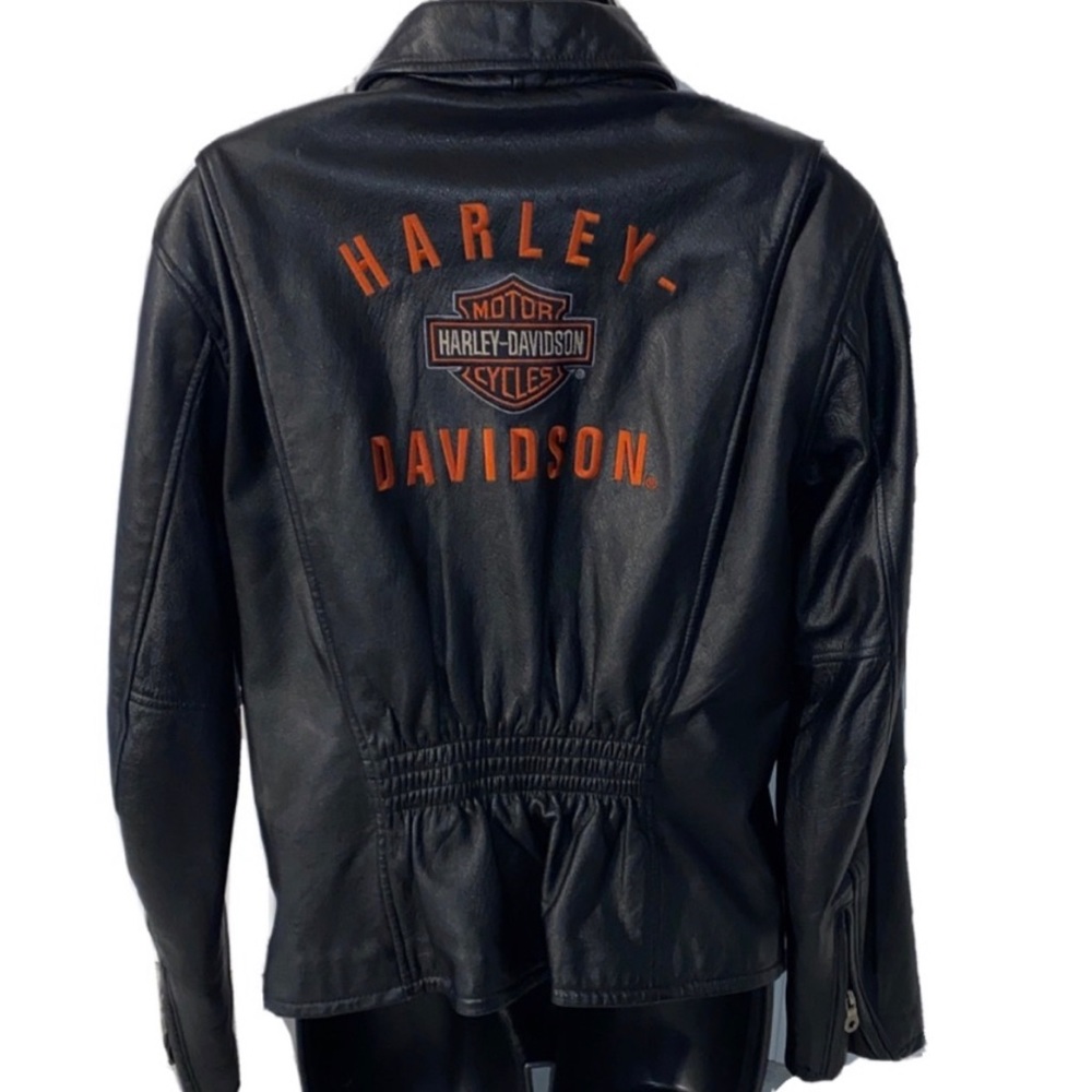 Vintage Harley Davidson black leather Motorcycle jacket size L